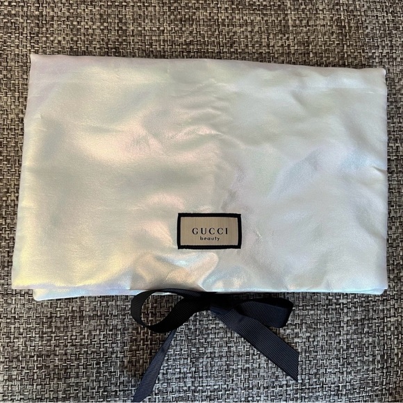 Gucci Iridescent White Cosmetic Pouch with Black Ribbon